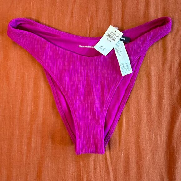 Abercrombie & Fitch Cheeky Smocked Bikini Bottom in Fuchsia Pink size M NWT - Picture 3 of 12